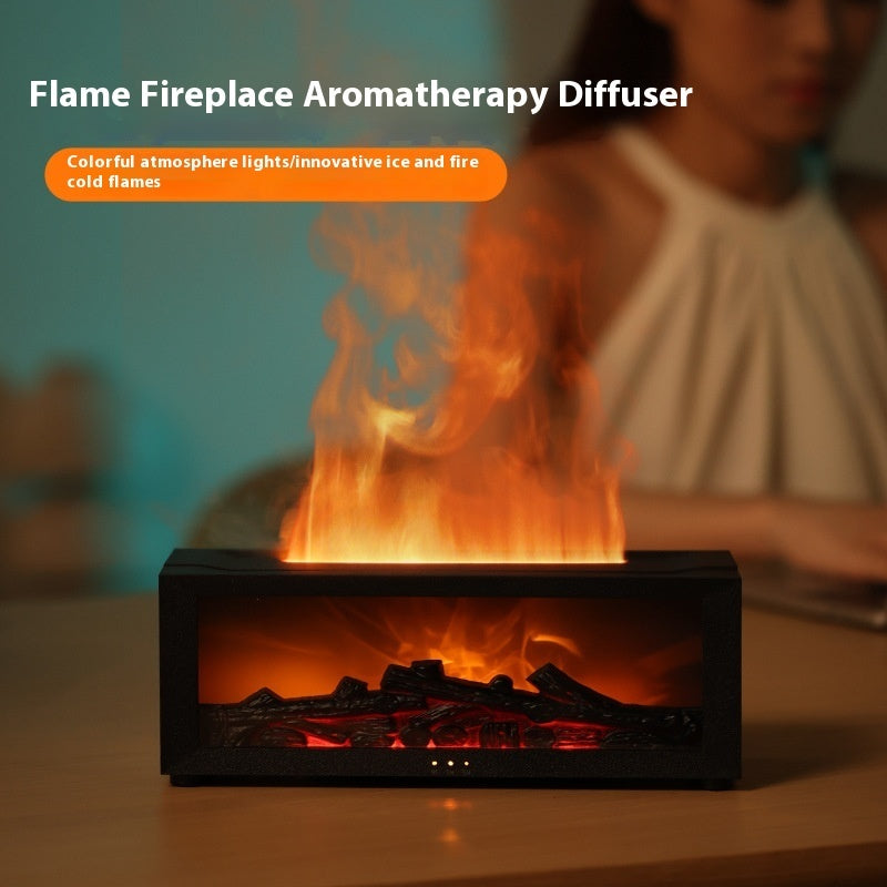Flame Effect Humidifier – Colorful Aromatherapy Diffuser with Large Fog Volume & 3D Fireplace Design