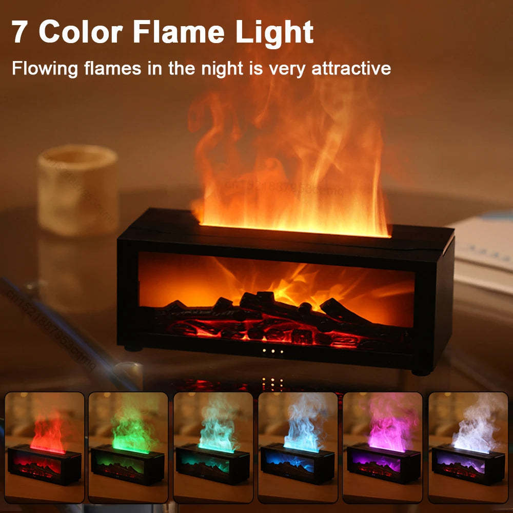 Flame Effect Humidifier – Colorful Aromatherapy Diffuser with Large Fog Volume & 3D Fireplace Design