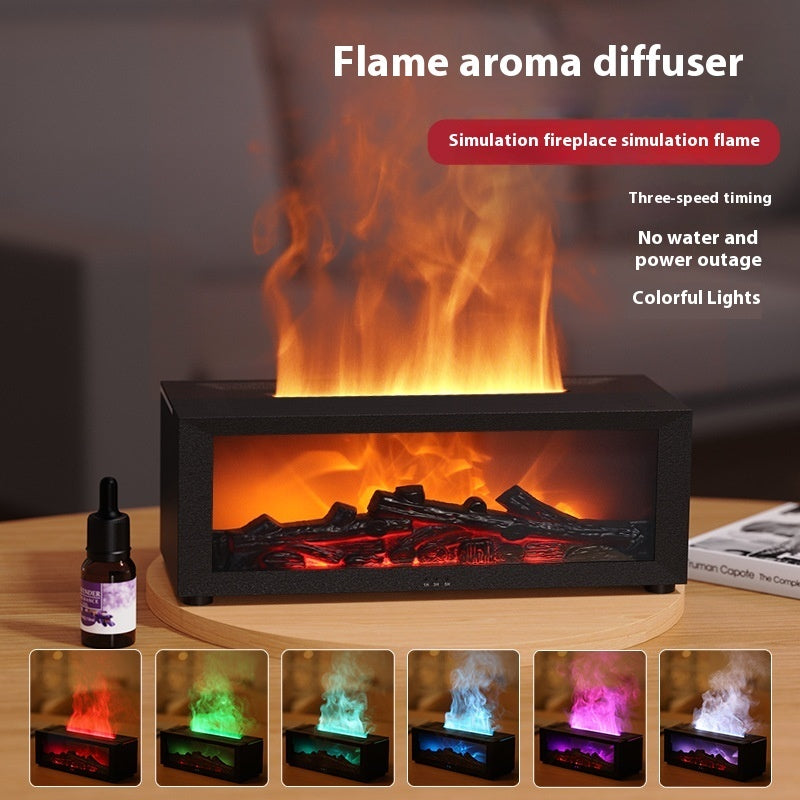 Flame Effect Humidifier – Colorful Aromatherapy Diffuser with Large Fog Volume & 3D Fireplace Design