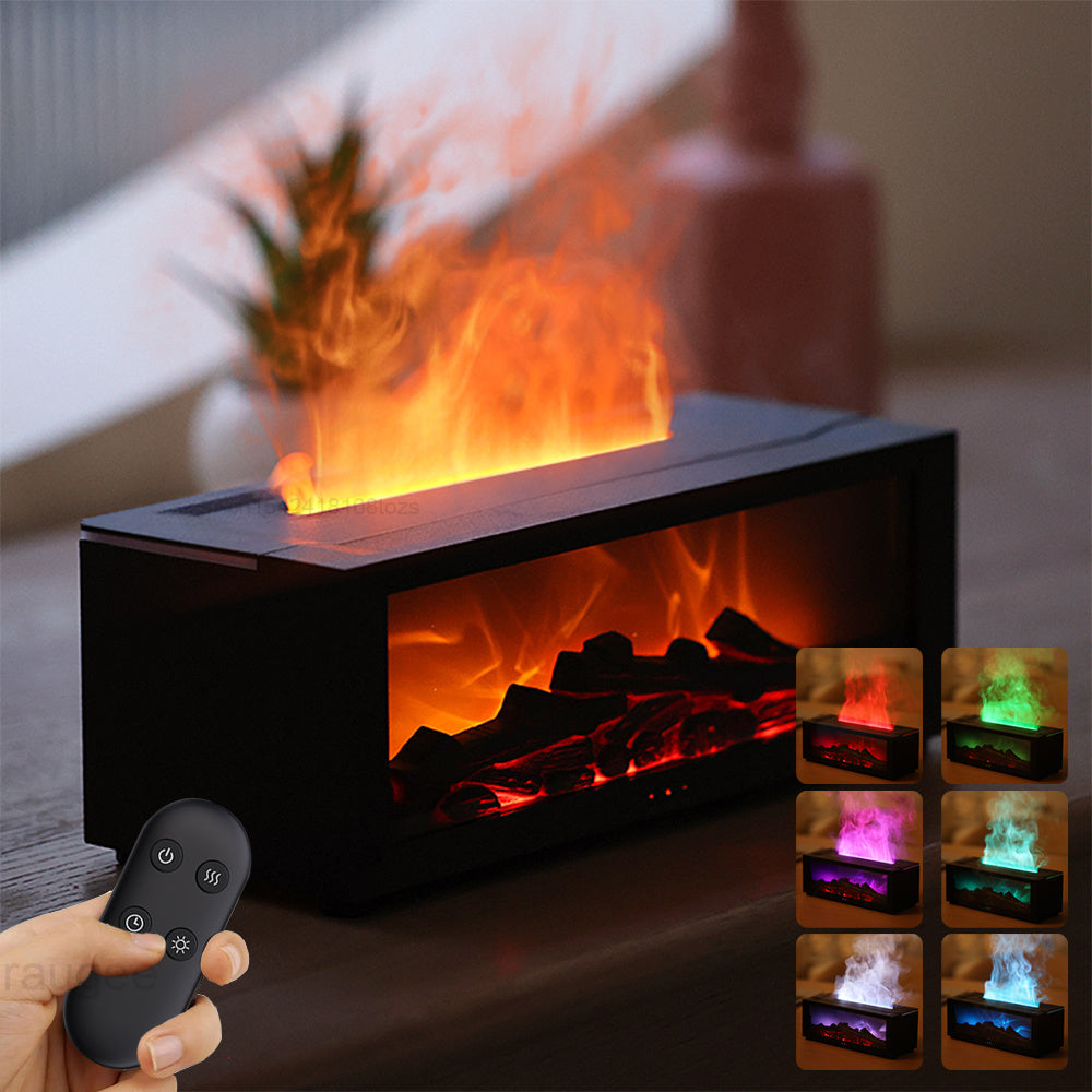 Flame Effect Humidifier – Colorful Aromatherapy Diffuser with Large Fog Volume & 3D Fireplace Design